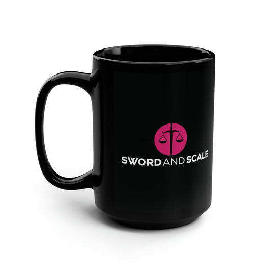 Sword and Scale Black Mug, 15oz