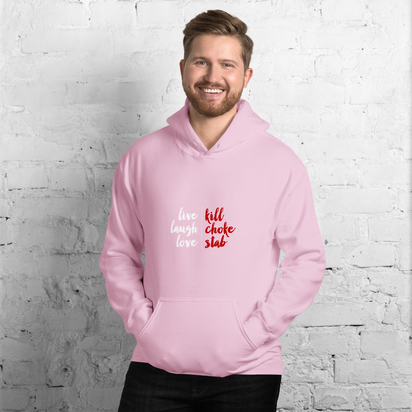 Live, Laugh, Love Unisex Heavy Cotton Hoodie (Pink)